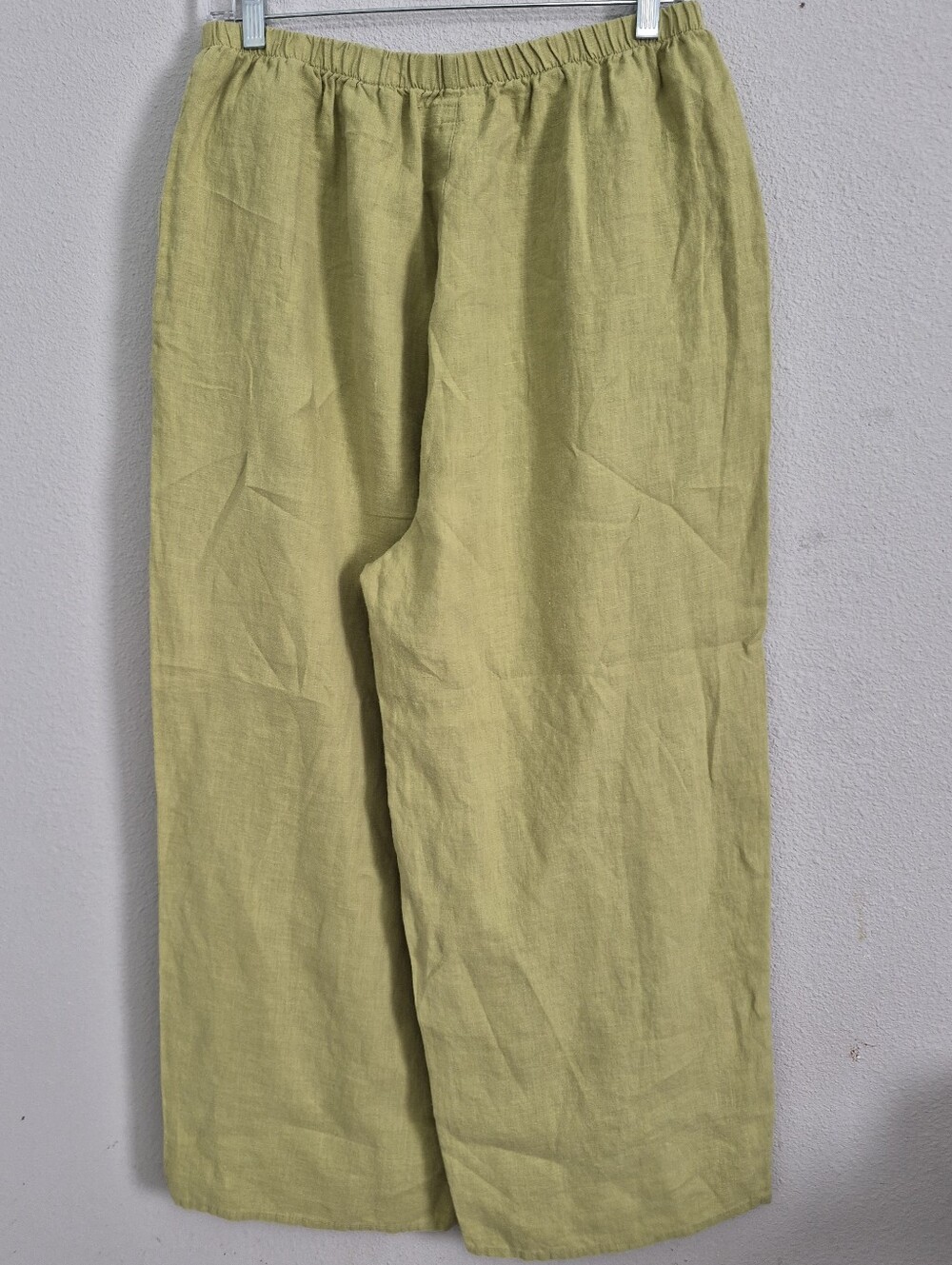 Flax Linen High Rise Wide Leg Pants Lime Green Medium Lagenlook - Picture 4 of 9